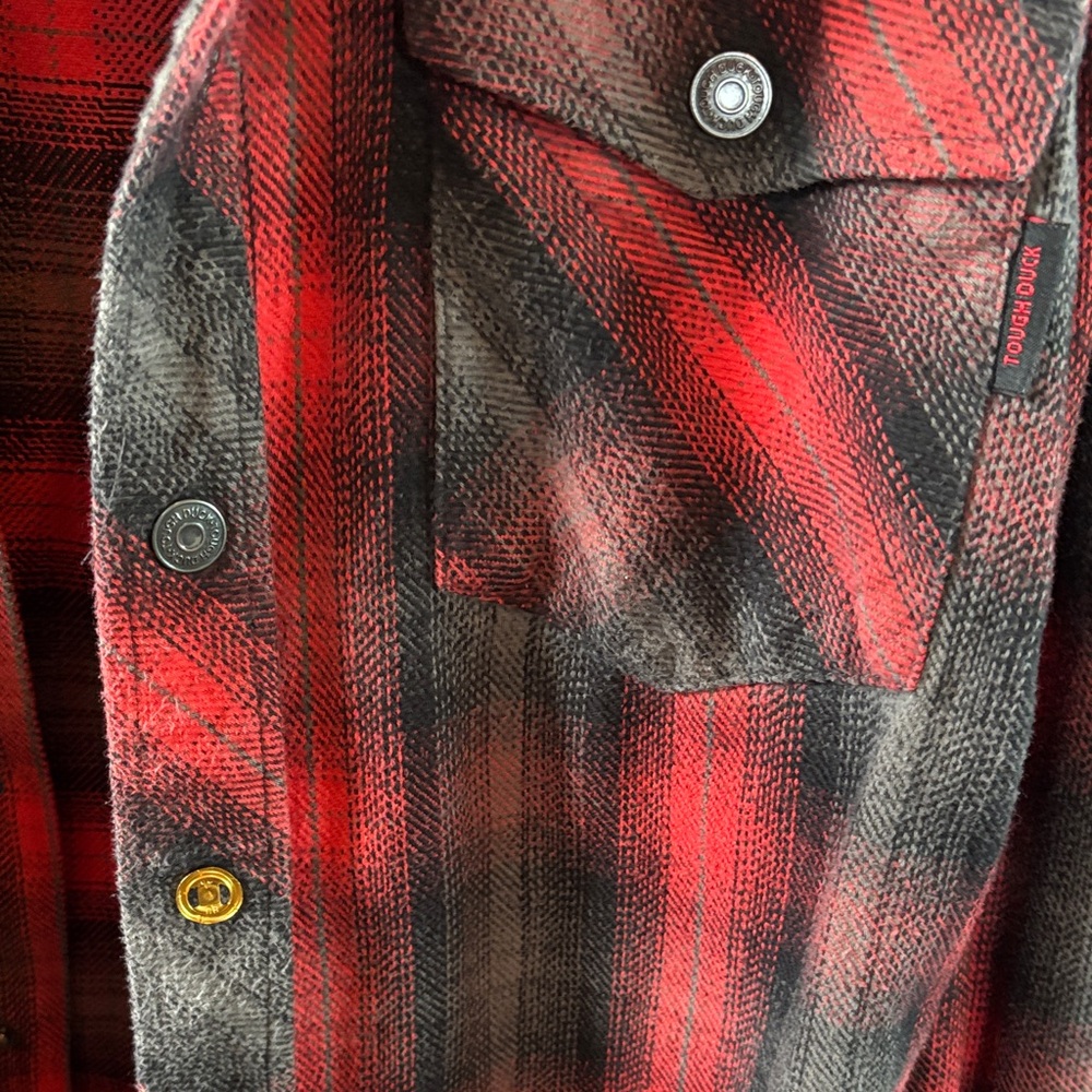 Men's Red and Black Plaid Shirt Jacket - Picture 3 of 4